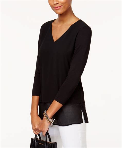 michael kors blue black tops|michael kors layered look top.